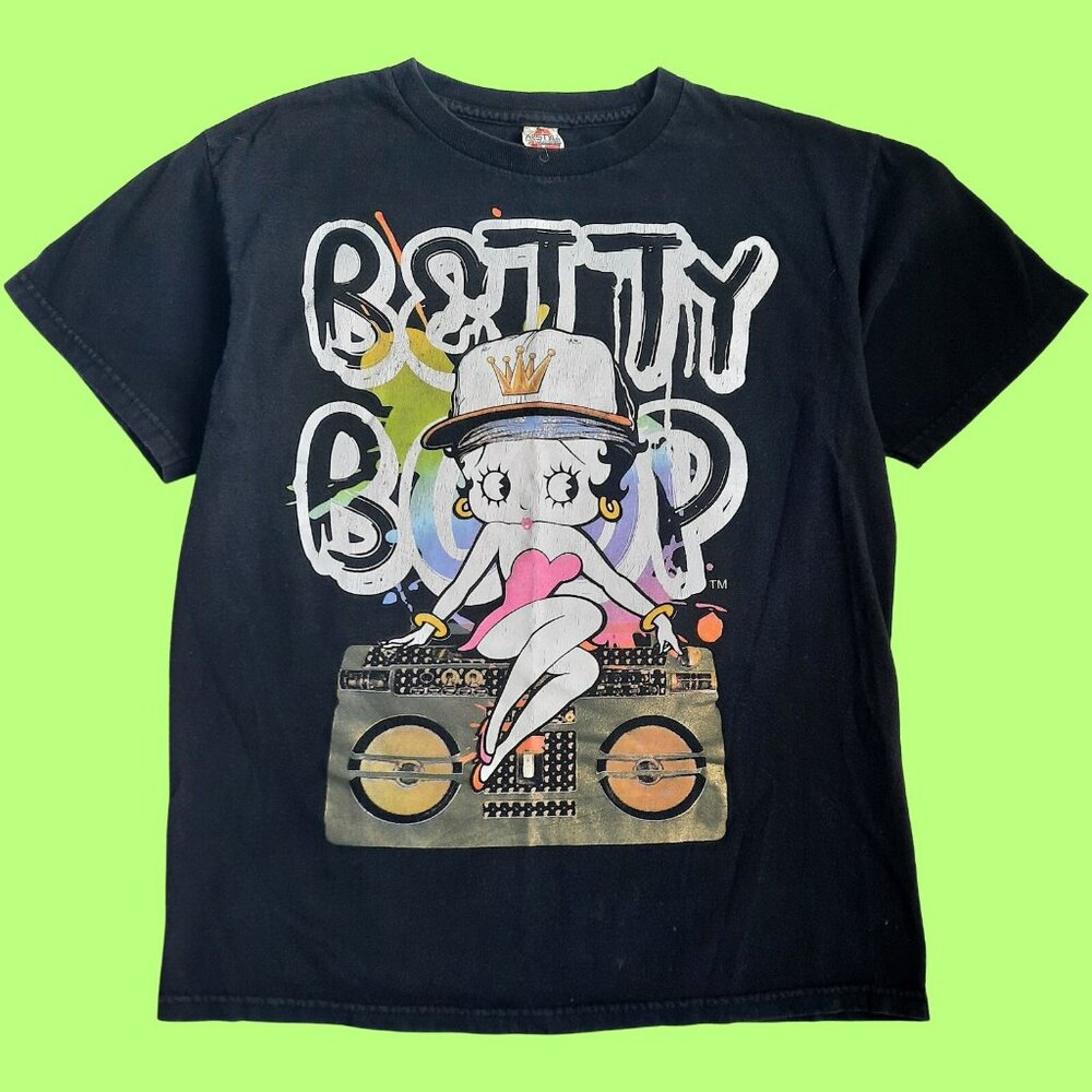 Y2K Betty Boop T Shirt Boom Box Graffiti Hip Hop Size M Black